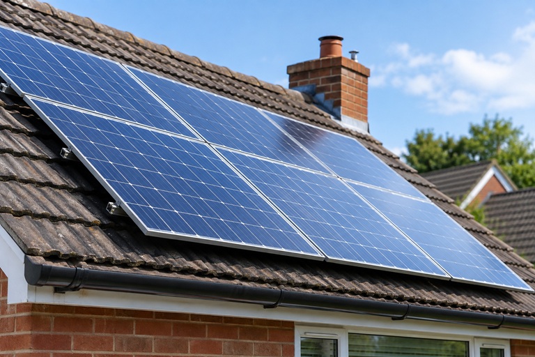 Solar panels on a rooftop in the UK Small